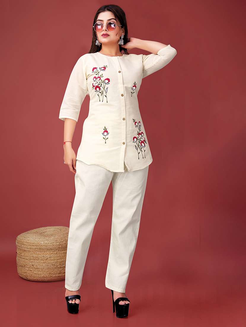 women embroidered top and trouser co-ord set
