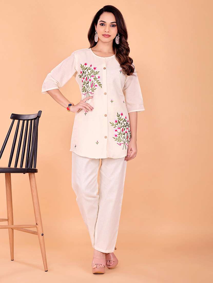 women embroidered top and trouser co-ord set