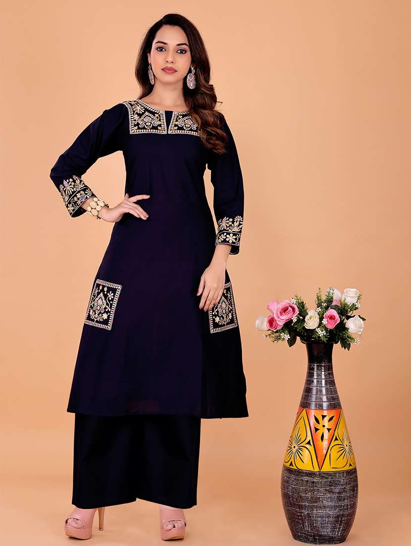 women embroidered winter wear kurta and palazzo set