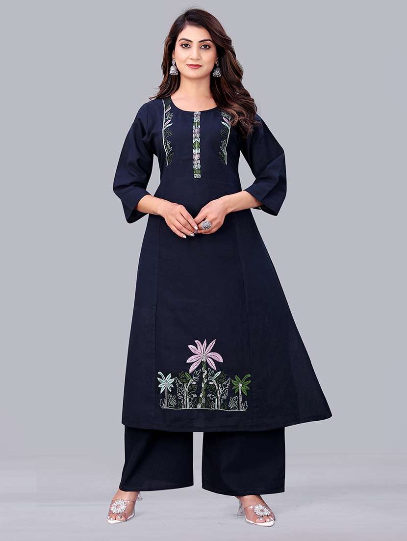 women embroidered kurta and palazzo set