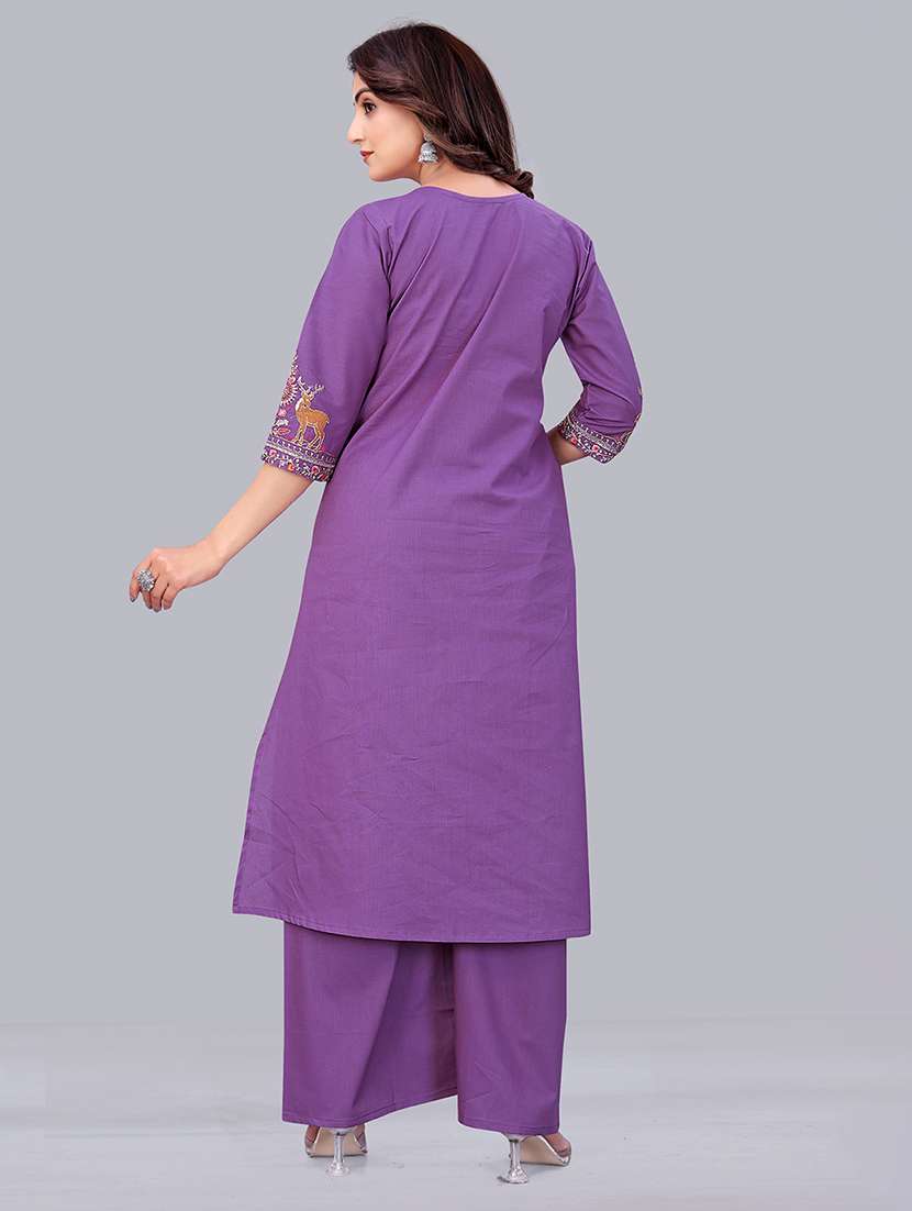 women embroidered kurta and palazzo set - 22393915 -  Standard Image - 3