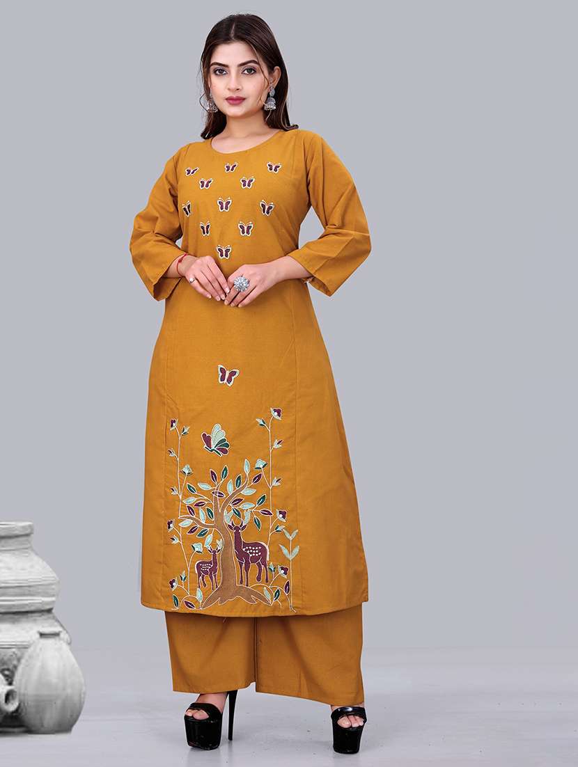 women embroidered kurta and palazzo set