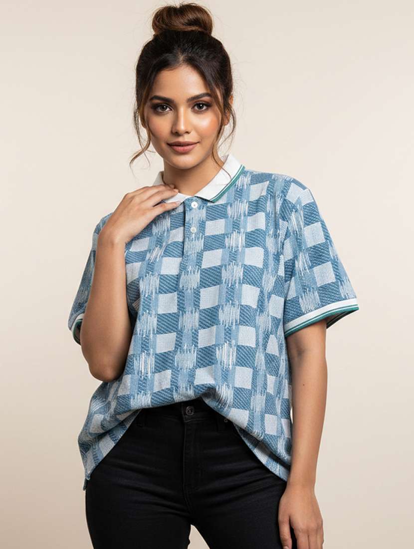 women printed short sleeve oversized polo t-shirt