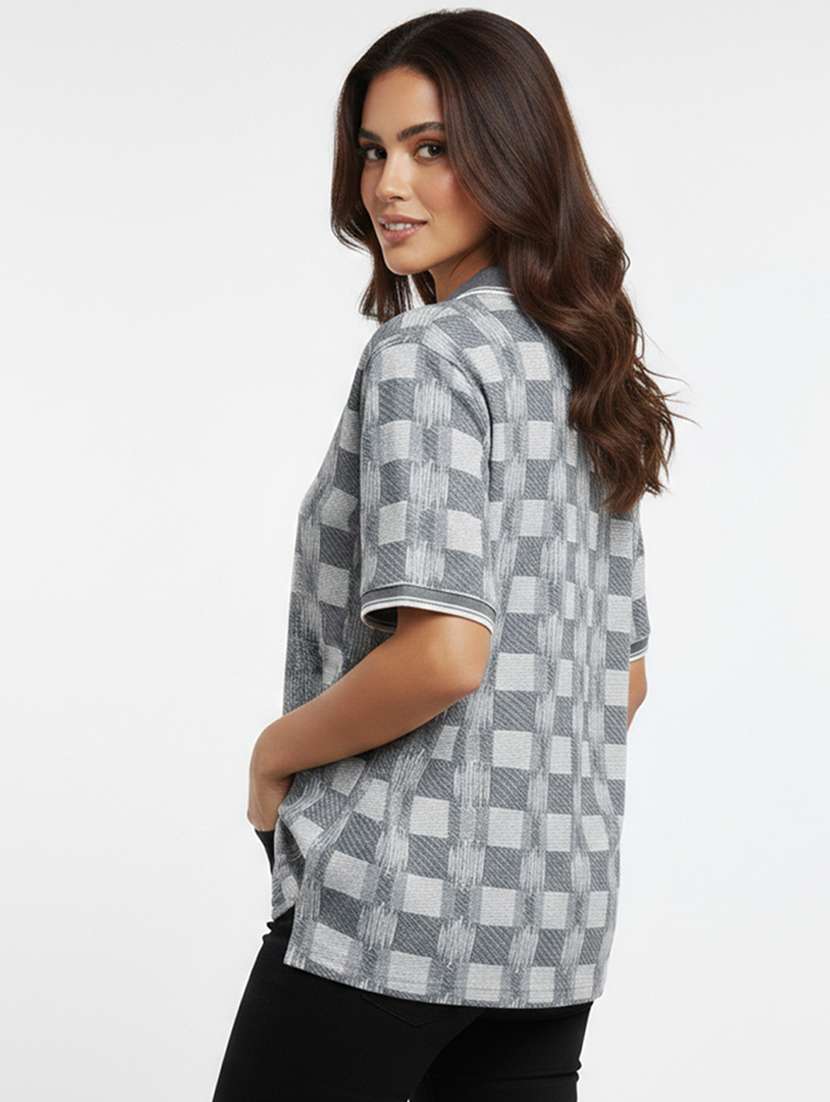 women printed short sleeve oversized polo t-shirt - 22393924 -  Standard Image - 3