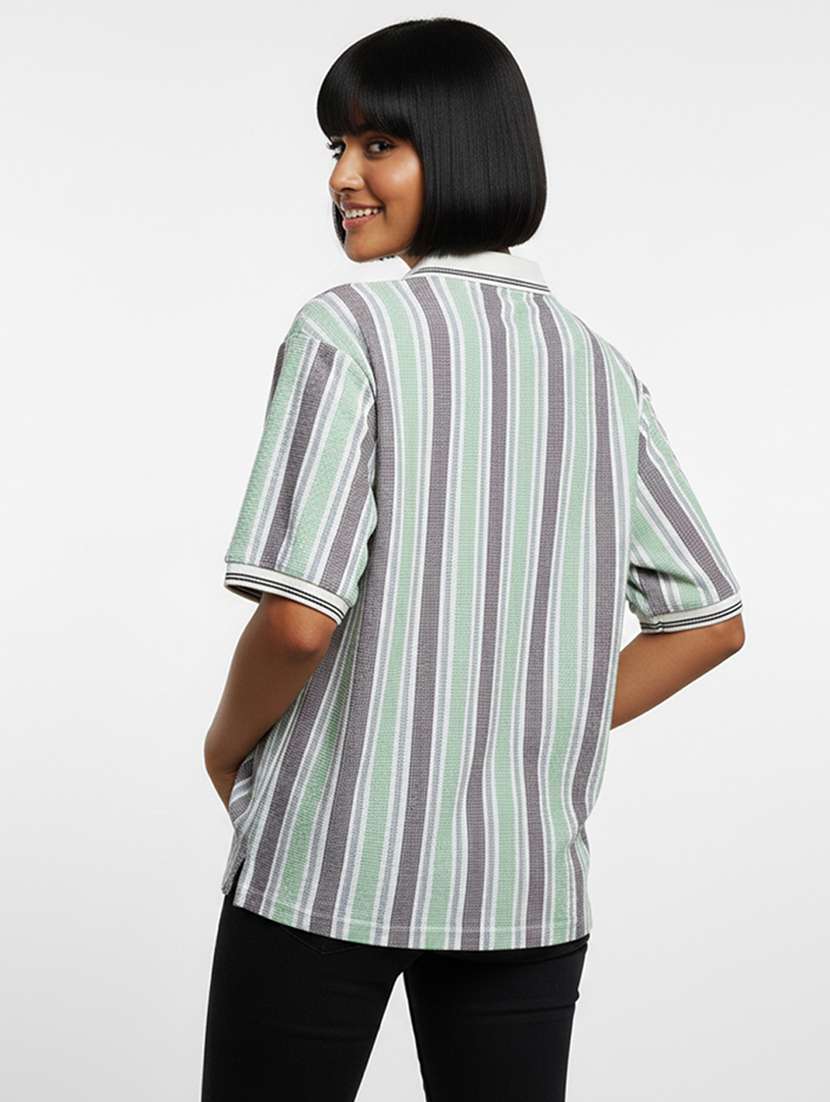 women printed short sleeve oversized polo t-shirt - 22393931 -  Standard Image - 3