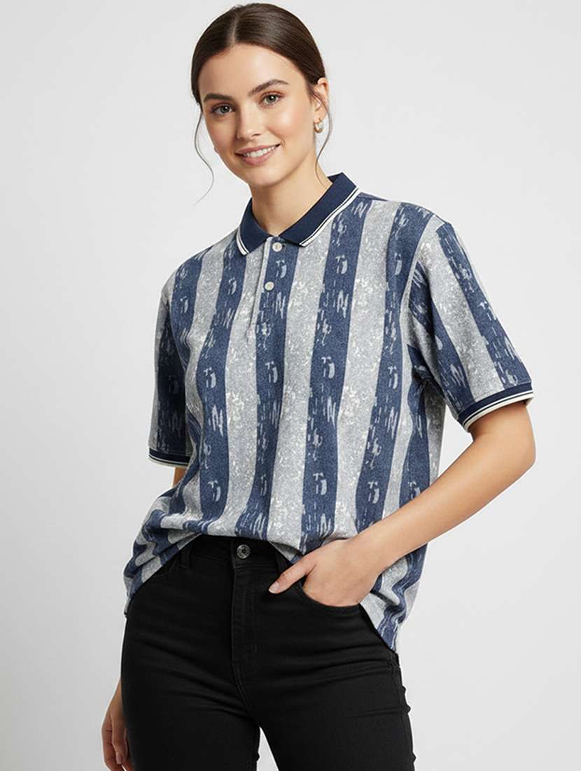 women printed short sleeve oversized polo t-shirt