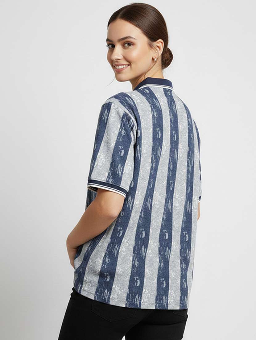 women printed short sleeve oversized polo t-shirt - 22393934 -  Standard Image - 3