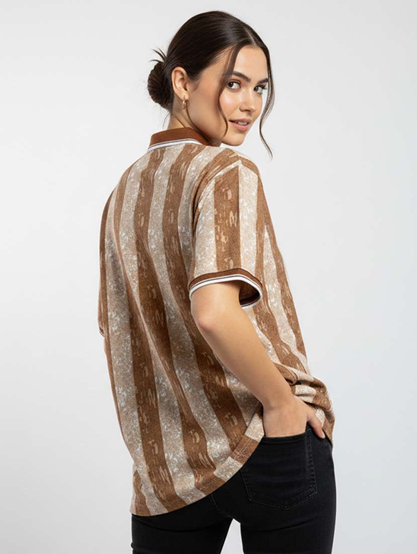 women printed short sleeve oversized polo t-shirt - 22393935 -  Standard Image - 3