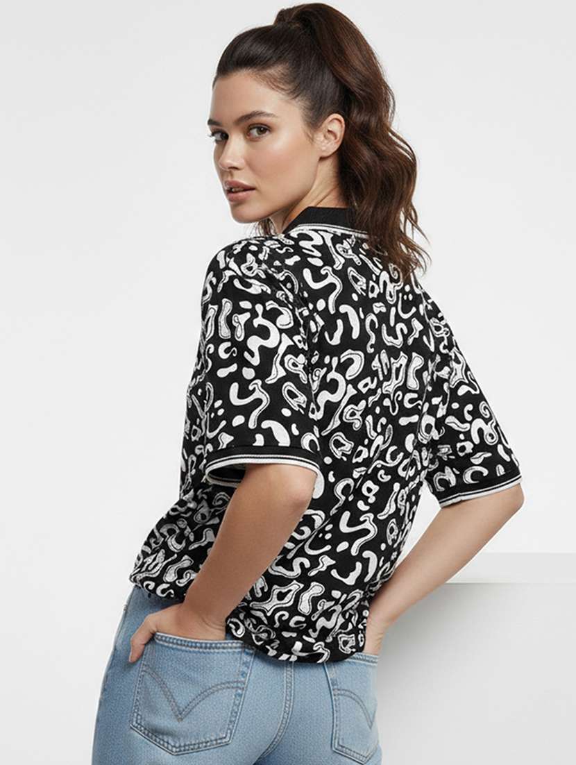 women printed short sleeve oversized polo t-shirt - 22393936 -  Standard Image - 3