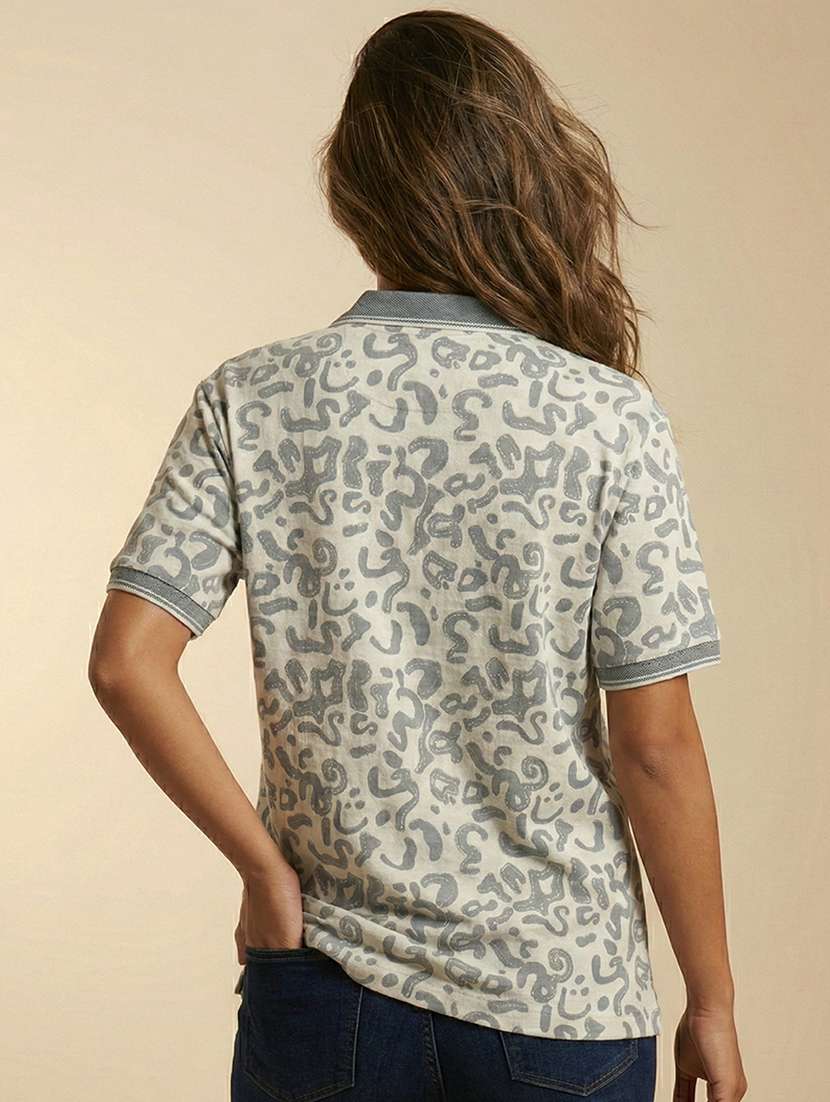 women printed short sleeve oversized polo t-shirt - 22393937 -  Standard Image - 3