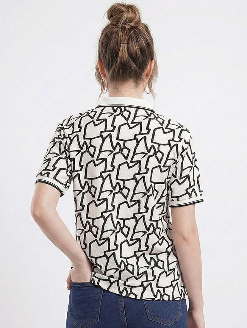 women printed short sleeve oversized polo t-shirt - 22393939 -  Standard Image - 3