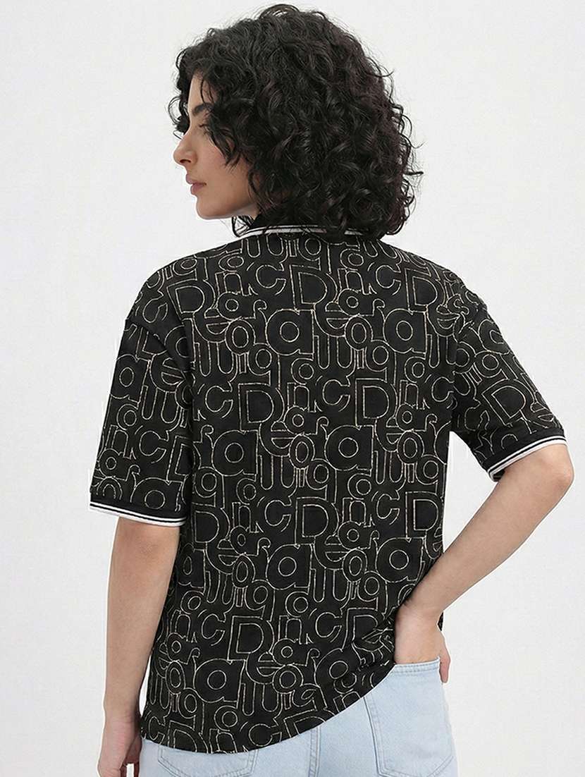 women printed short sleeve oversized polo t-shirt - 22393941 -  Standard Image - 3