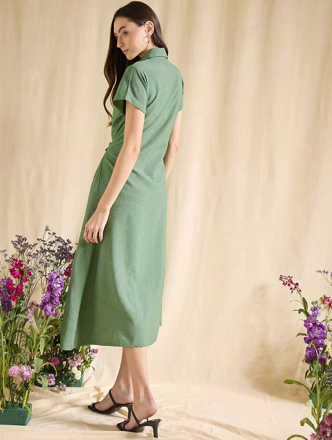 women solid short sleeve shirt dress - 22393996 -  Standard Image - 5