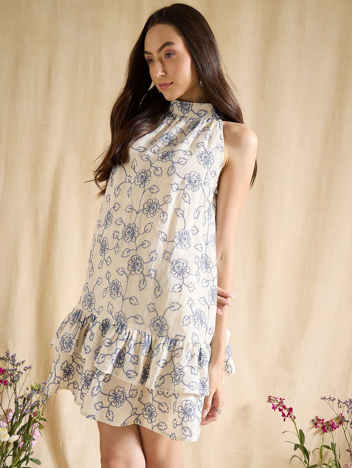 women embroidered sleeveless tiered dress - 22393997 -  Standard Image - 3