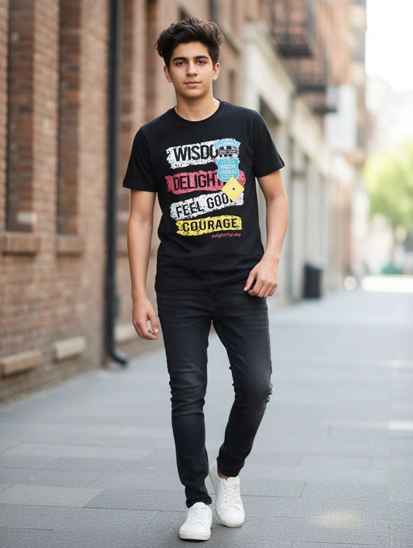 boys printed round neck regular t-shirt