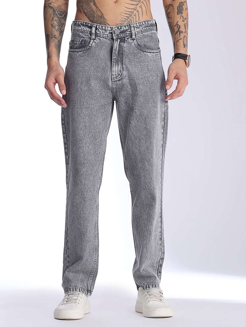 men plain mid rise full length straight jeans