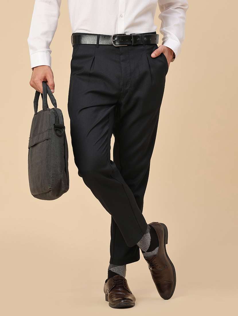 men solid mid rise regular fit formal trouser