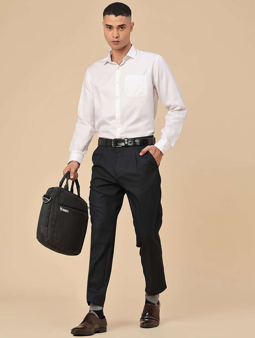 men solid mid rise regular fit formal trouser - 22394629 -  Standard Image - 5