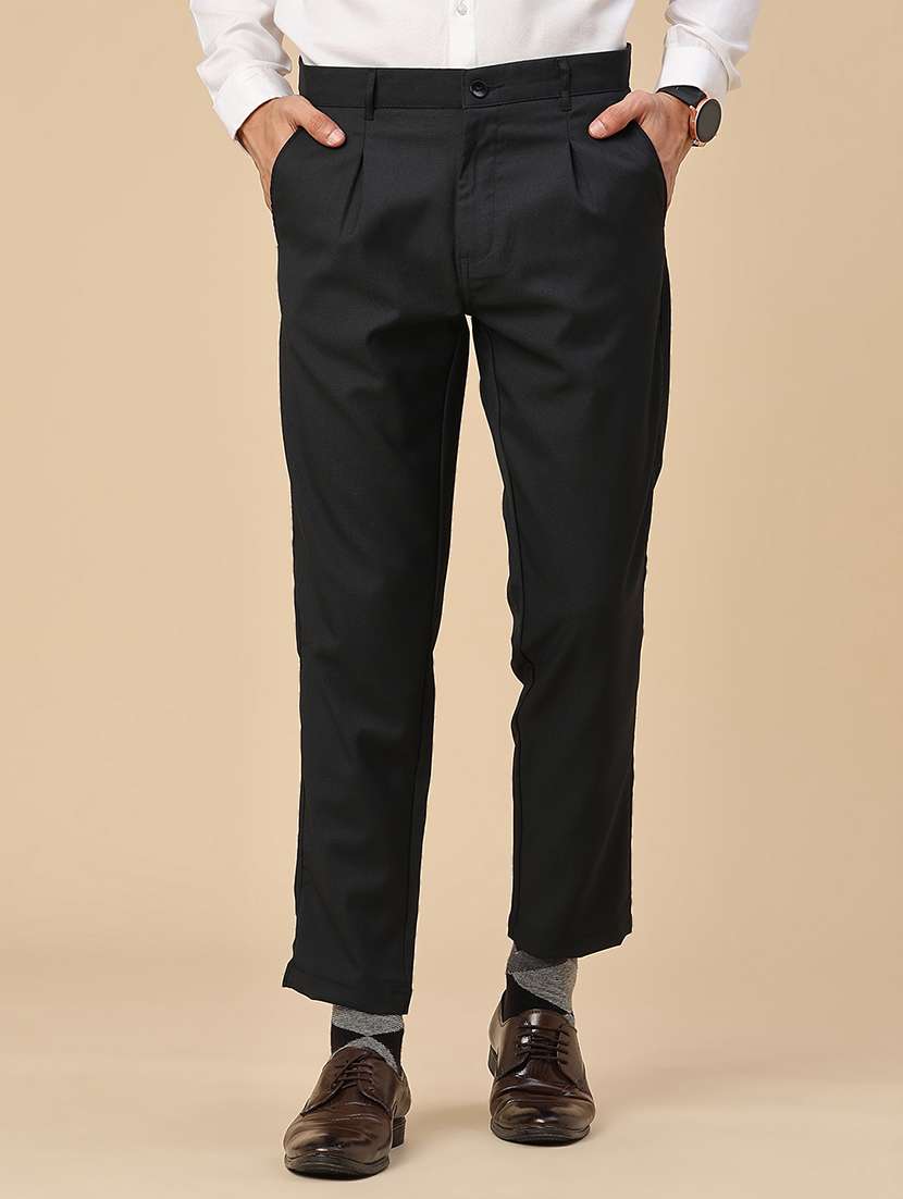 men solid mid rise regular fit formal trouser