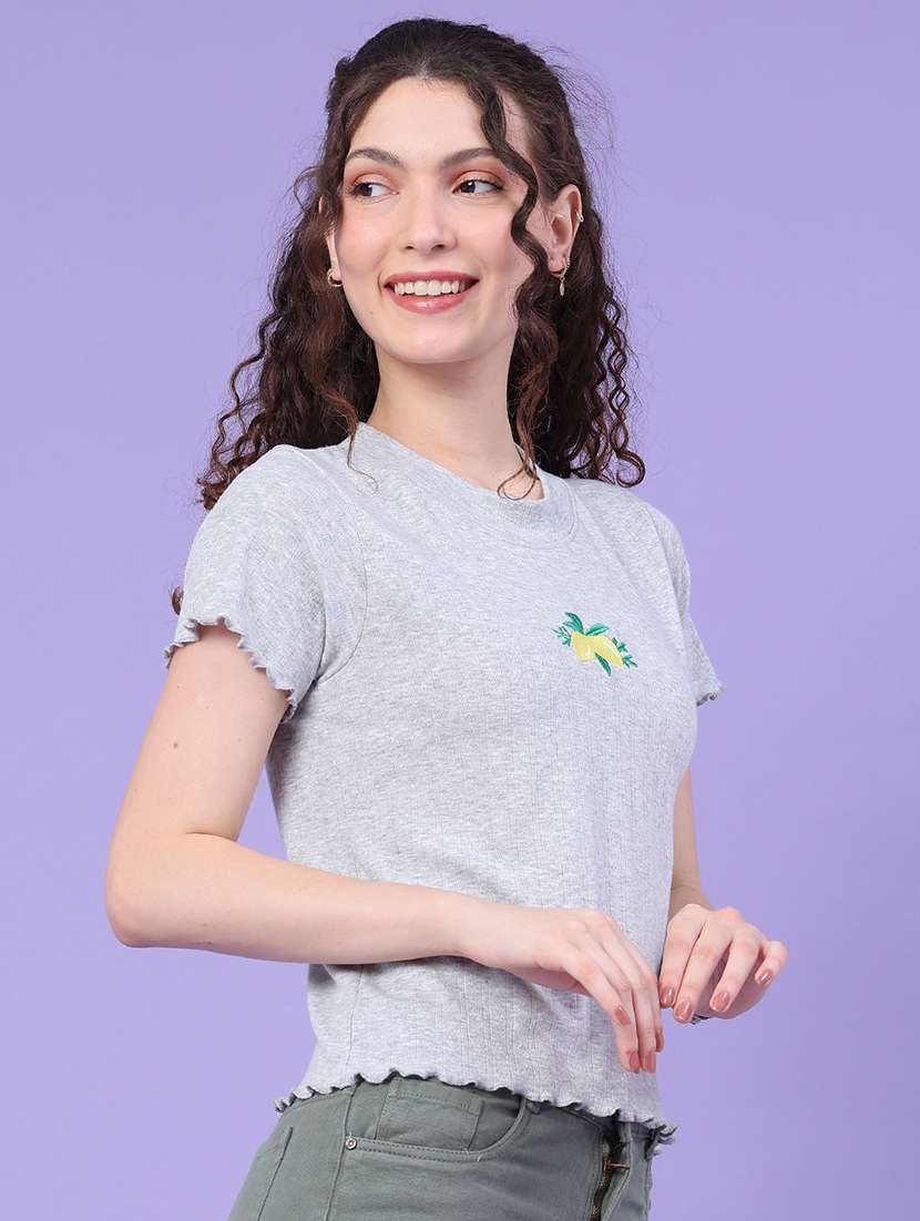 women self design crew neck short sleeves t-shirt - 22394696 -  Standard Image - 3