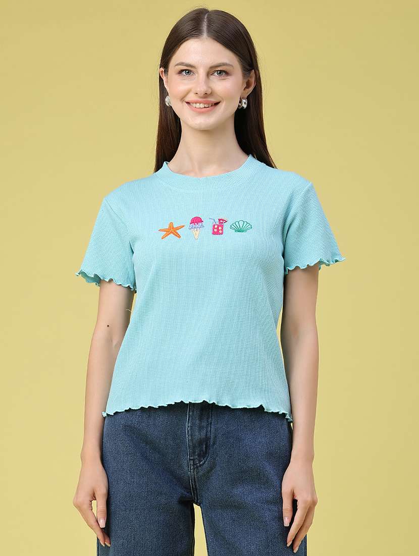 women embroidered round neck regulat t-shirt - 22394698 -  Standard Image - 3