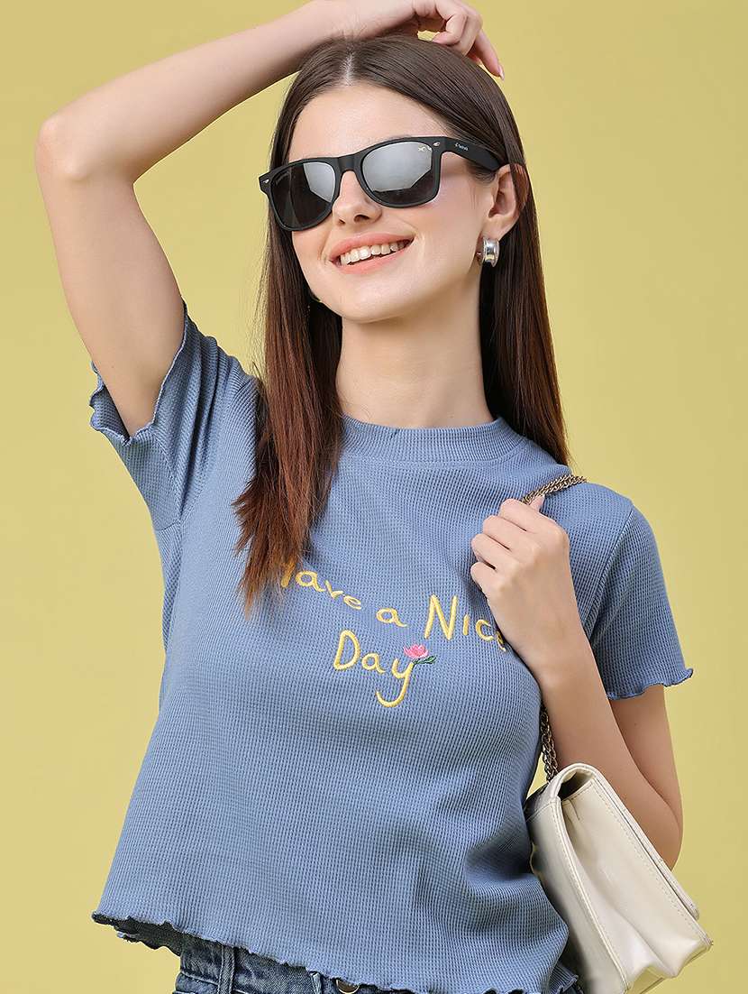 women embroidered round neck regular t-shirt