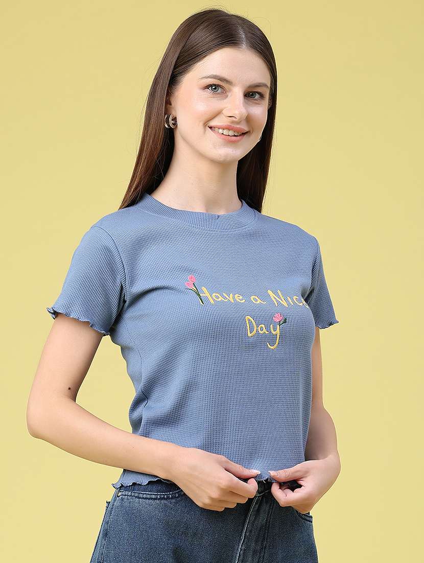 women embroidered round neck regular t-shirt - 22394699 -  Standard Image - 3