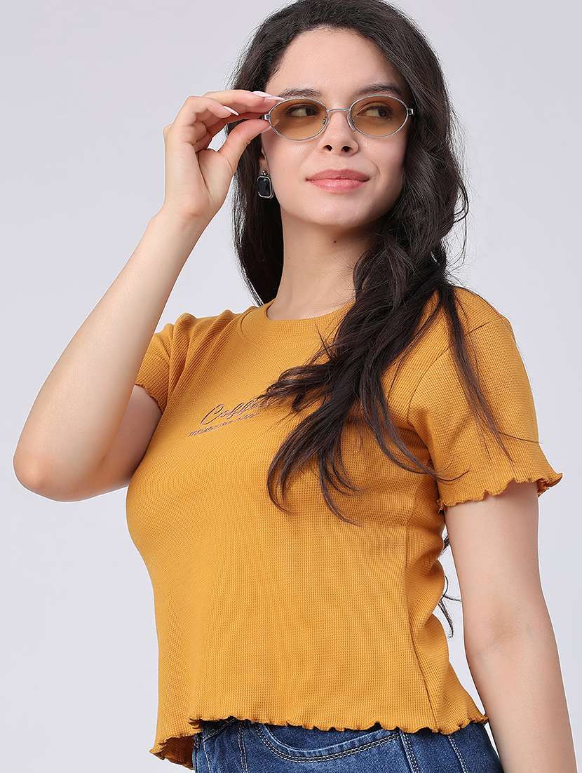 women embroidered round neck regular t-shirt
