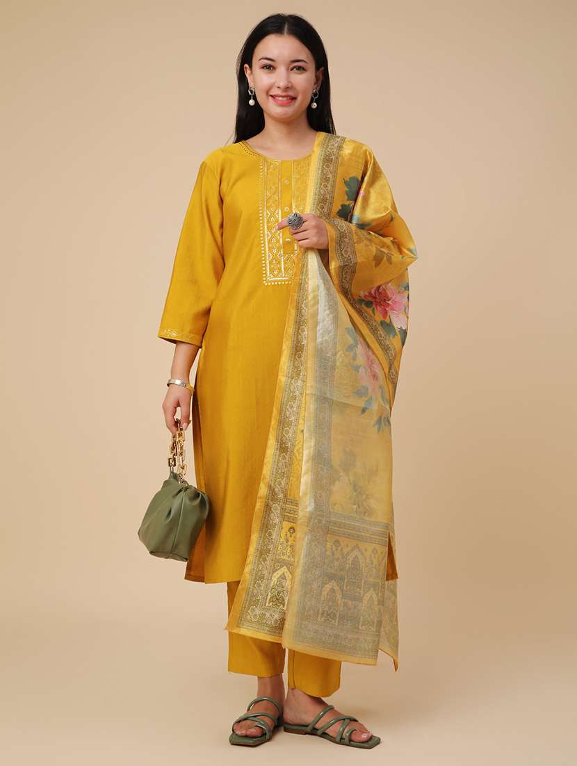 yellow cotton kurta pant  set