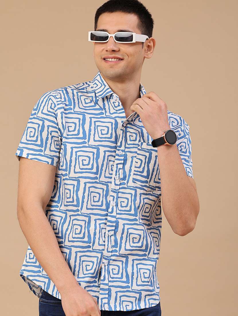 men printed short sleeve regular fit casual shirt