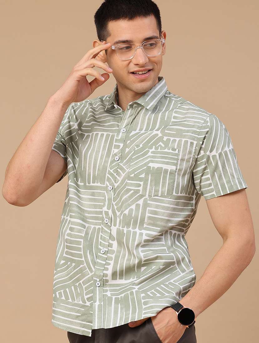 men printed short sleeve regular fit casual shirt