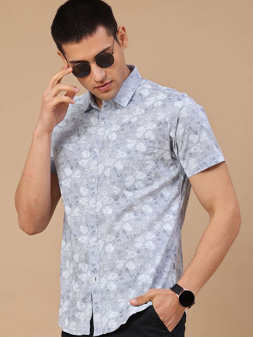 men printed short sleeve regular fit casual shirt