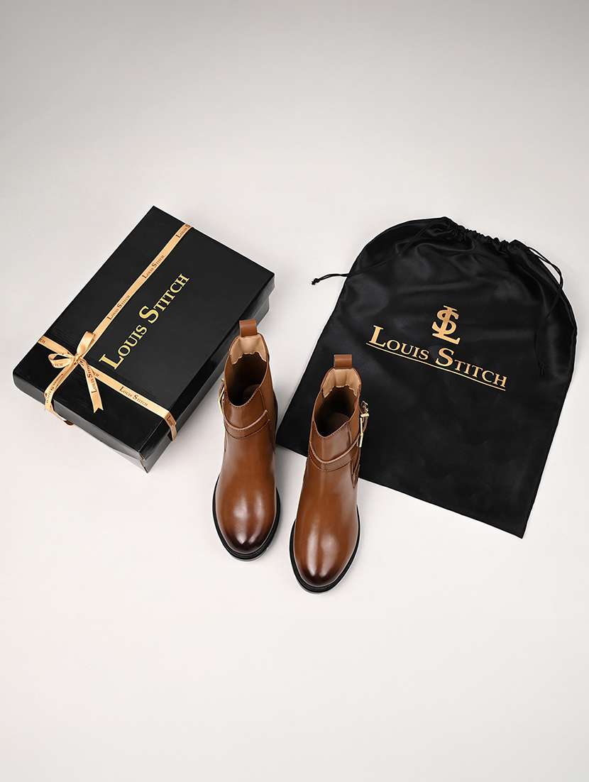 women leatherette brown high ankle slip-on boots - 22394779 -  Standard Image - 3