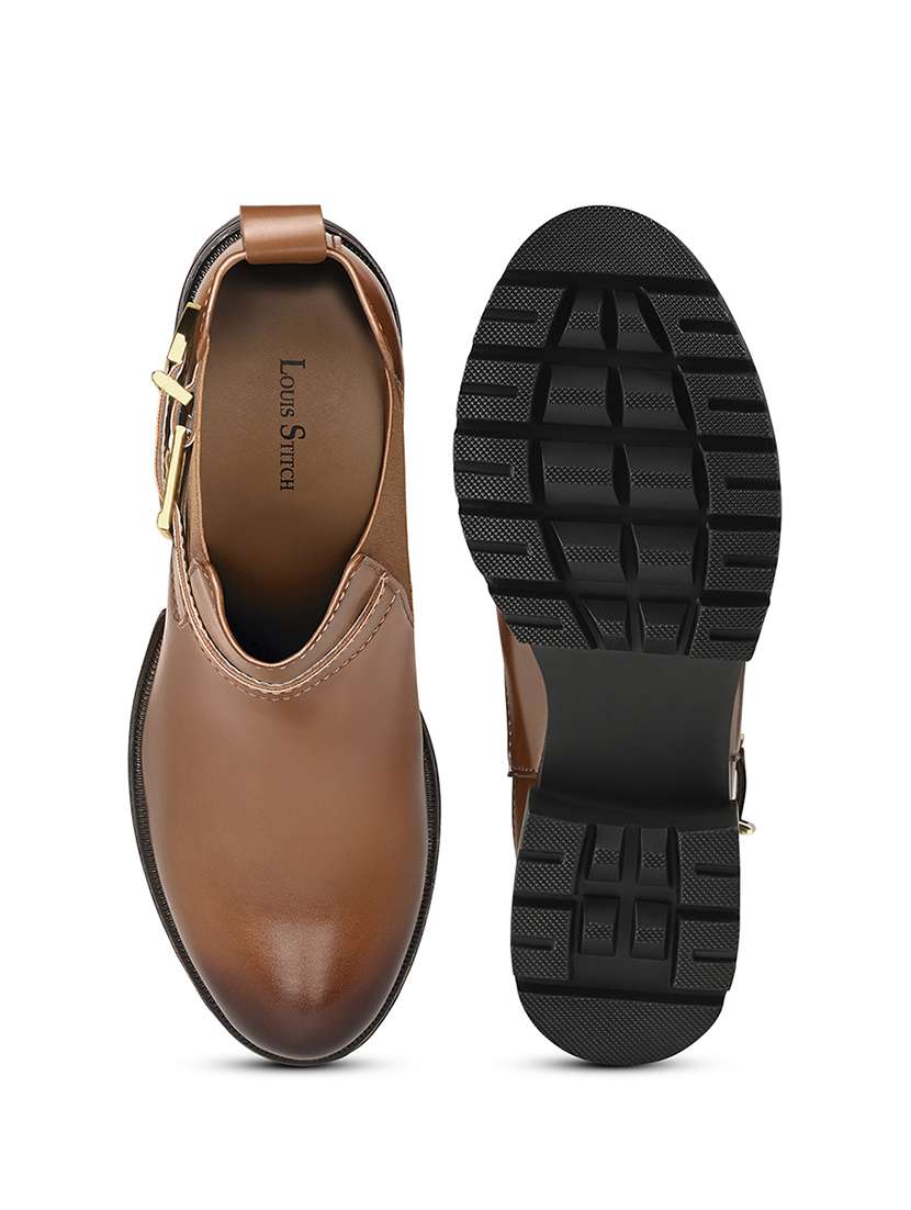 women leatherette brown high ankle slip-on boots - 22394779 -  Standard Image - 5