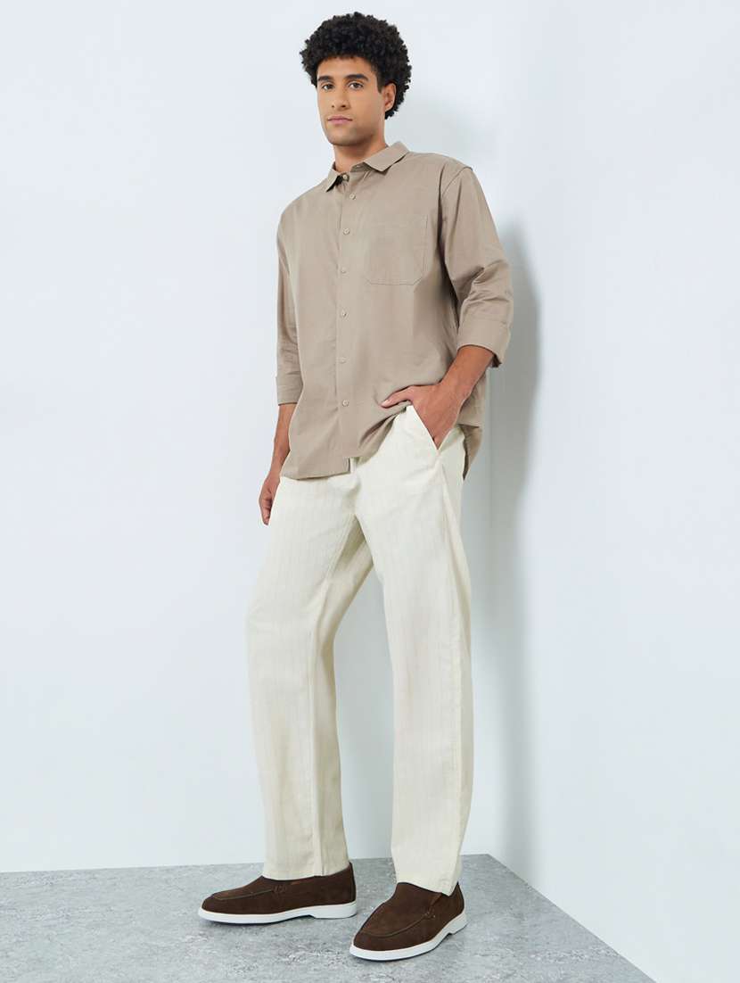 men striped mid rise flat front casual trouser - 22394858 -  Standard Image - 3