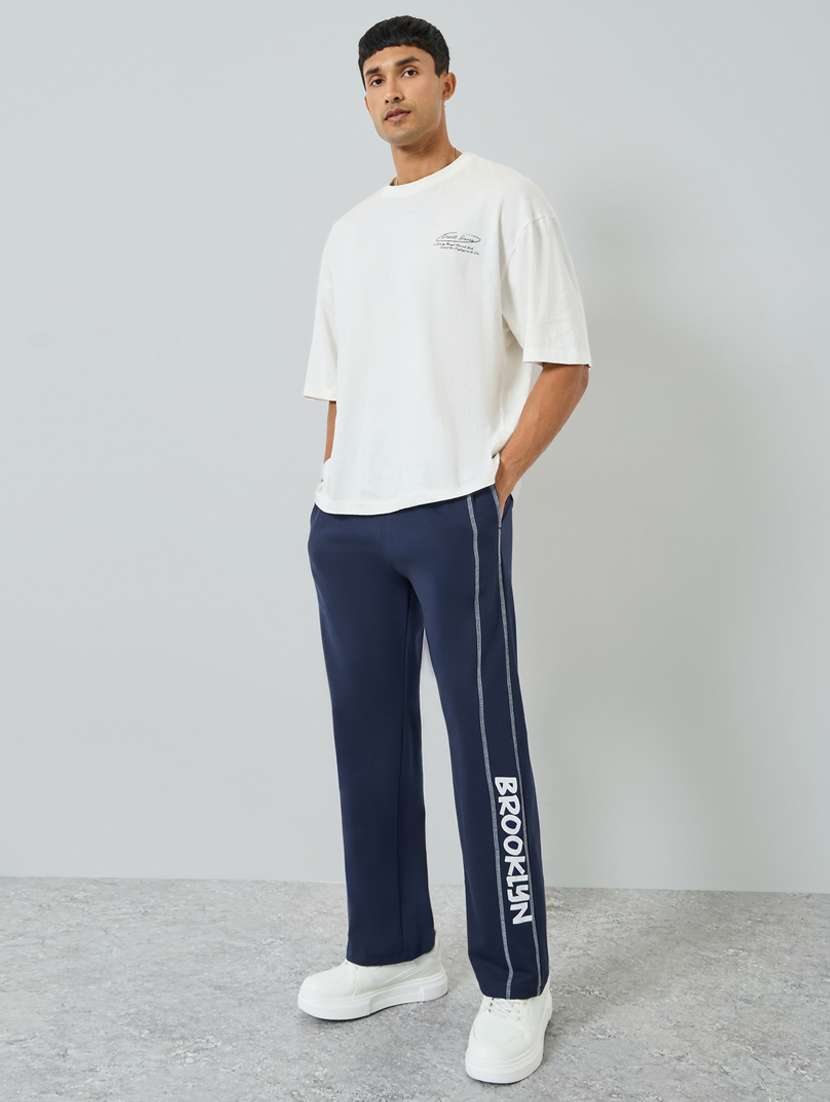 men typographic mid rise full length track pant - 22394915 -  Standard Image - 3