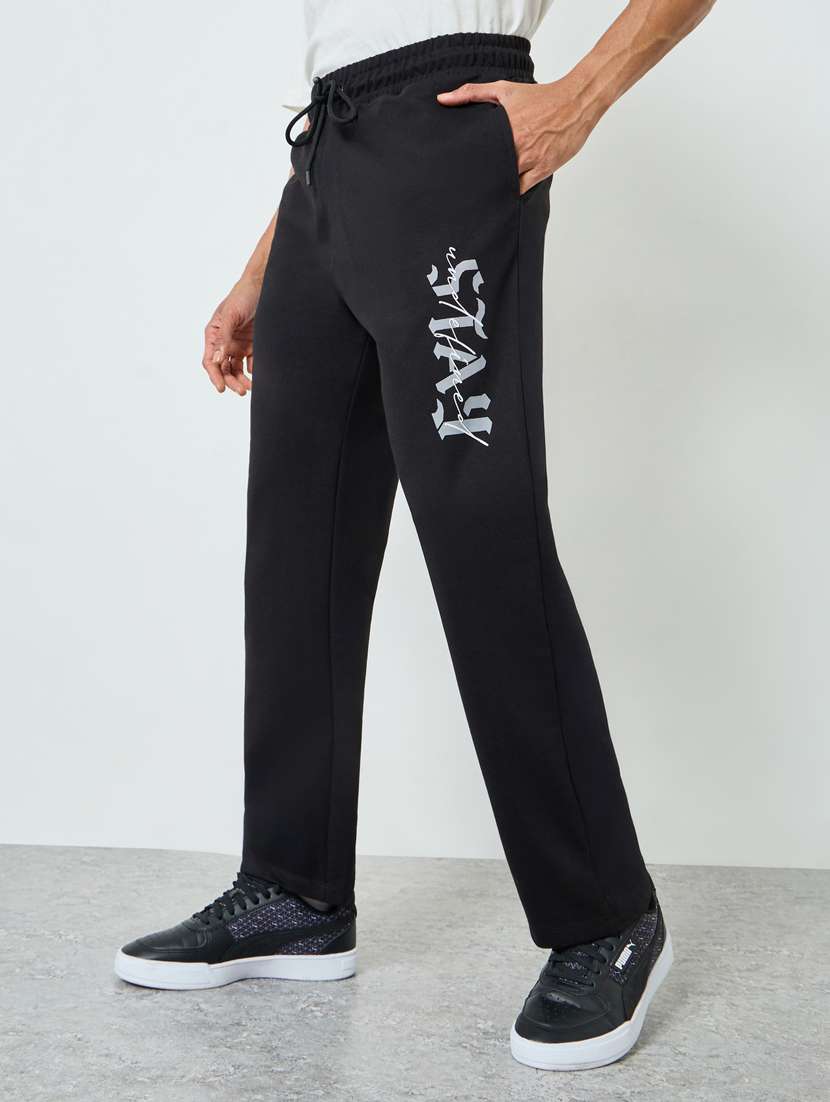 men typographic relaxed fit full length track pant