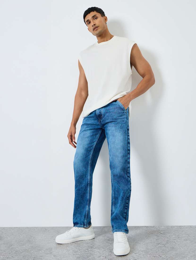 men washed mid rise full length tapered jeans - 22394940 -  Standard Image - 3