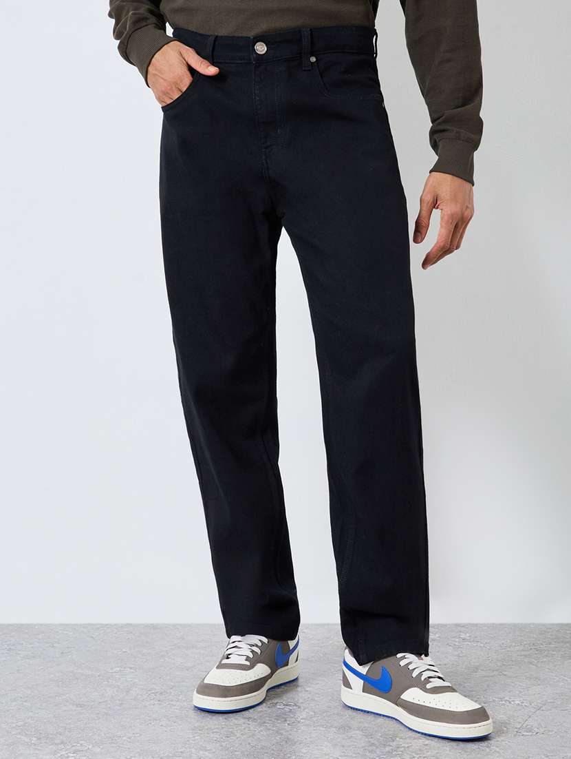 men plain mid rise full length straight jeans