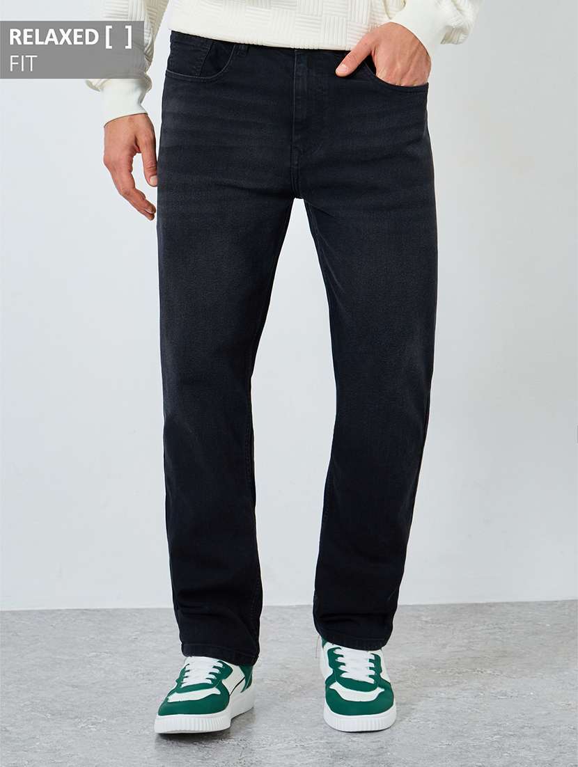 men plain mid rise full length relaxed fit jeans