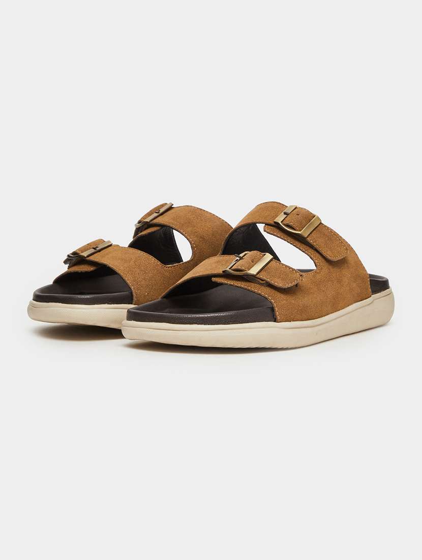 men tan slip on sandal