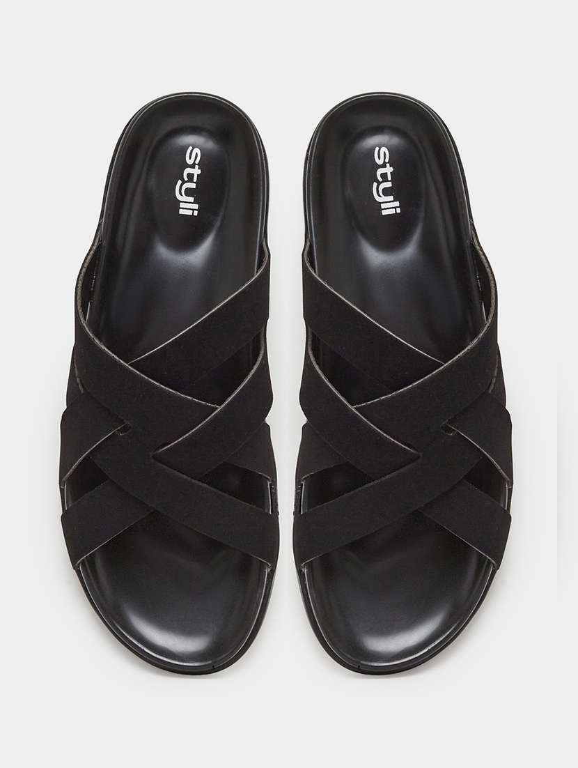 men black slip on sandal - 22395021 -  Standard Image - 3