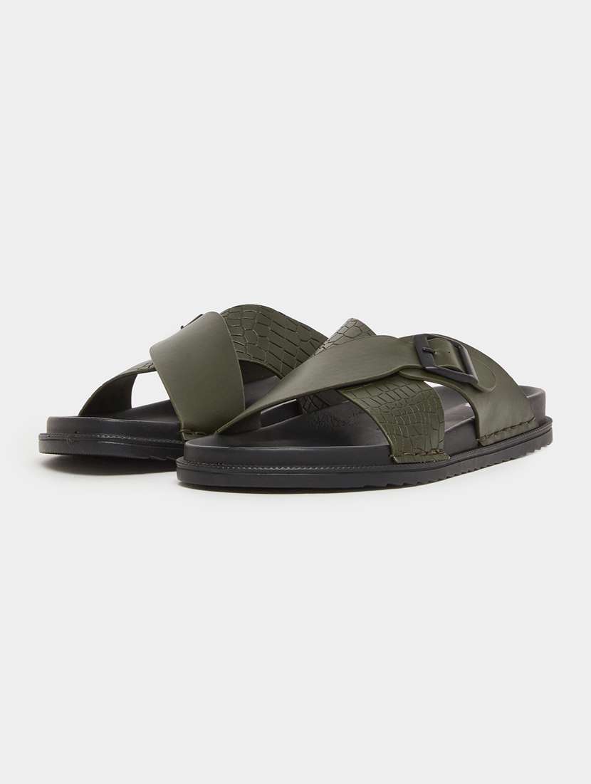 men olive slip on sandal