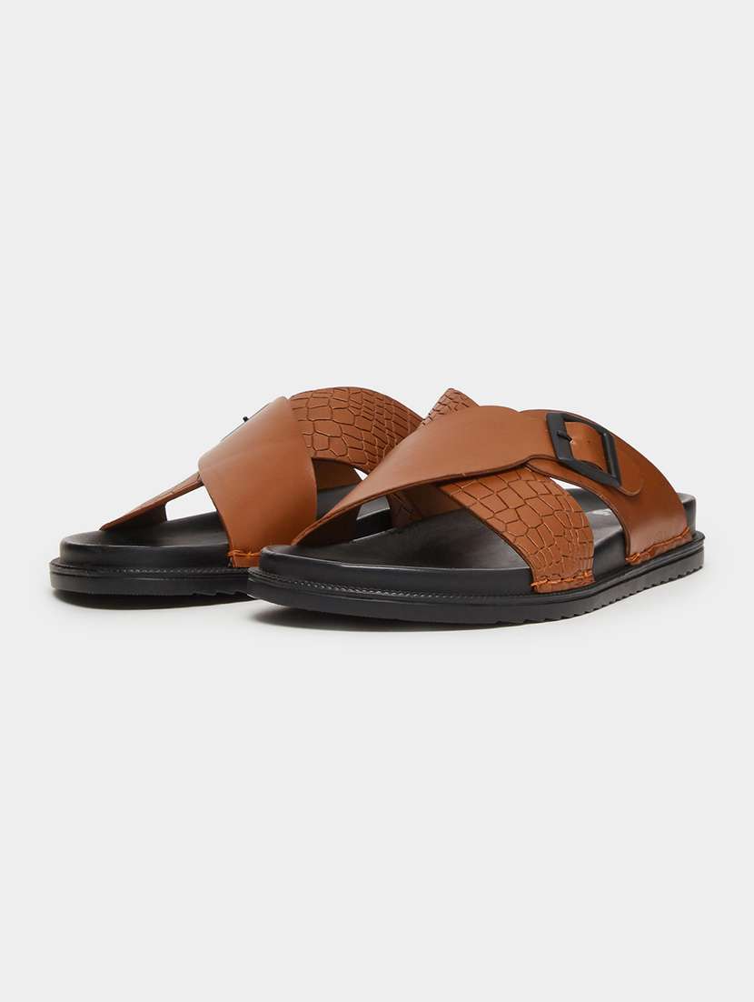 men brown slip on sandal