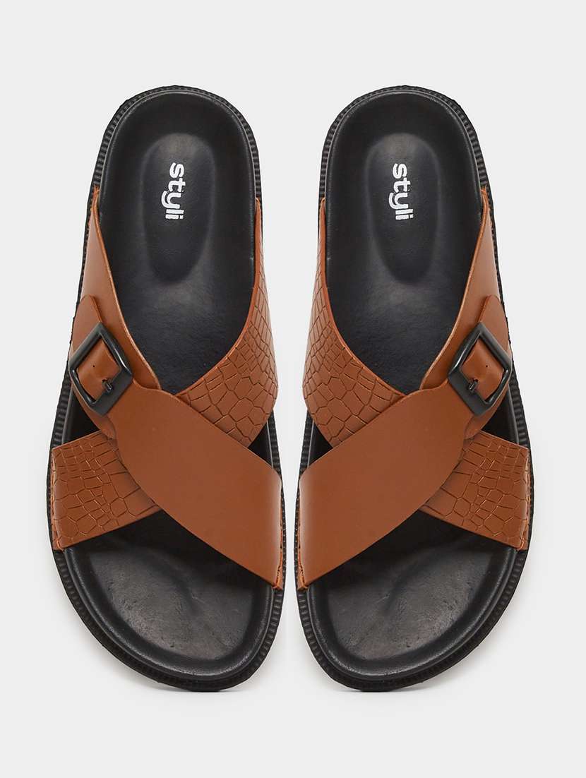 men brown slip on sandal - 22395026 -  Standard Image - 3