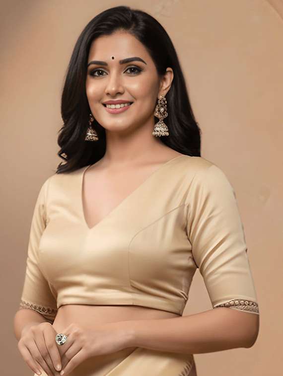 women solid with bordered saree with blouse - 22395028 -  Standard Image - 5