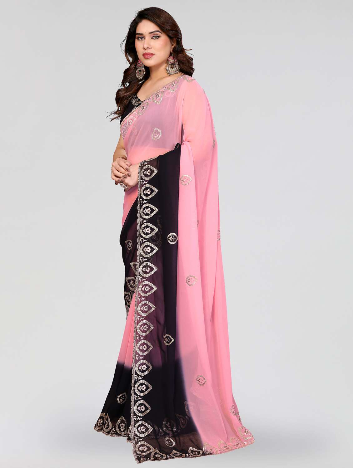 women ombre embroidered saree with blouse - 22395034 -  Standard Image - 3