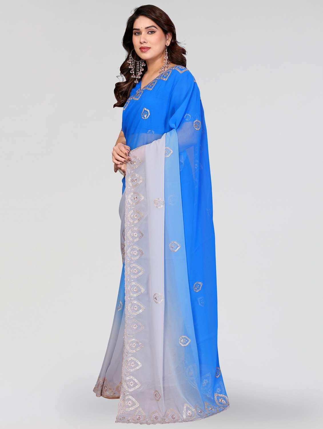 women ombre embroidered saree with blouse - 22395035 -  Standard Image - 3