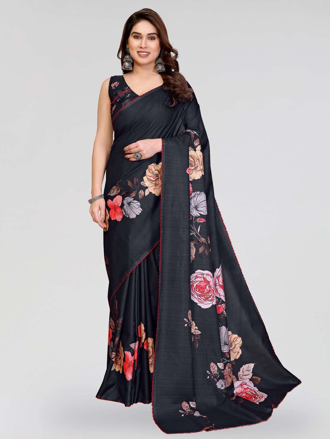 women floral printed saree with blouse