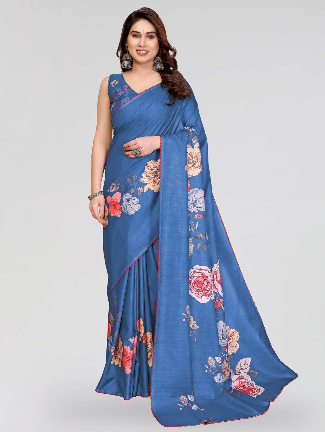 women floral printed saree with blouse